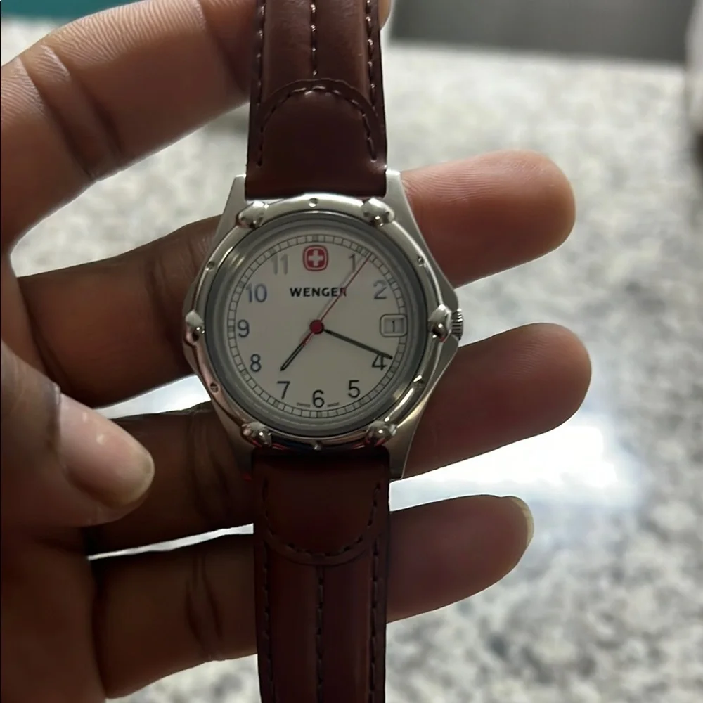 Wenger By Victorianox Brown Leather Strap Watch with Silver Accents